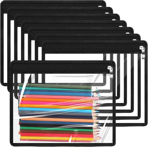 Outus 8 piezas bolsas transparentes con cremallera, bolsas para lápices, bolsa de maquillaje de PVC, sobres carpeta de almacenamiento, bolsa