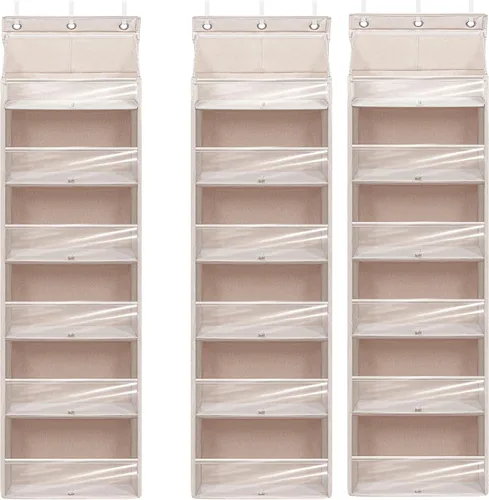 Miniatura 22 de Organizador de puerta con 6 bolsillos extra grandes, 12 bolsillos laterales, estante de almacenamiento resistente para armario, organizador de Beige