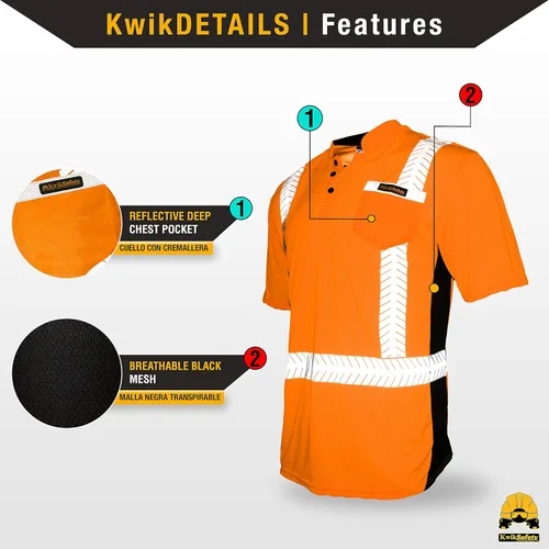 Miniatura 5 de KwikSafety - Camisas de seguridad de manga corta premium [collares de lujo] Clase 2 Hi Vis Camisas para hombres ANSI OSHA Camisas de alta