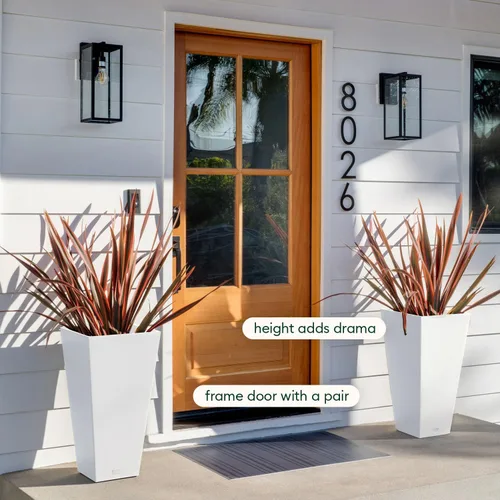 Miniatura 4 de Veradek V-Resin - Maceta cónica para interior/exterior (blanco, 30 pulgadas, 2 unidades con 2 bandejas para platillos)
