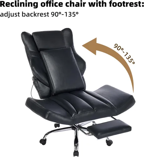 Miniatura 6 de DYHOME Silla de oficina de cuero negro con masaje y reposapiés, sillas de escritorio de trabajo resistentes, sillas de escritorio ergonómicas