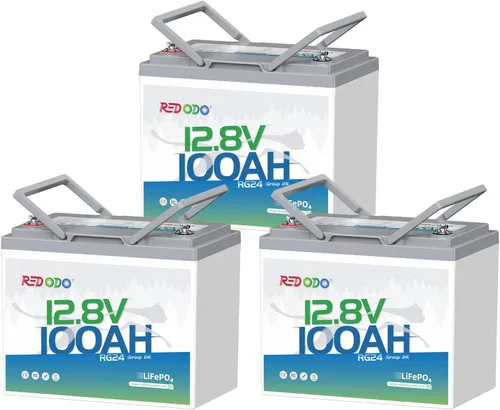 Redodo Paquete de 3 baterías de litio de 12 V 100 Ah Grupo 24, ciclo profundo de 1280 Wh con BMS de 100 A, batería recargable de litio de más de