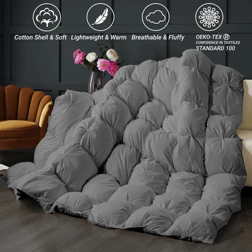 Miniatura 5 de ELNIDO QUEEN® Edredón de Plumas Tamaño Queen, Relleno de Edredón, Lujoso Edredón Esponjoso Gris de Hotel con Pliegues Pinzados para Cama - Funda