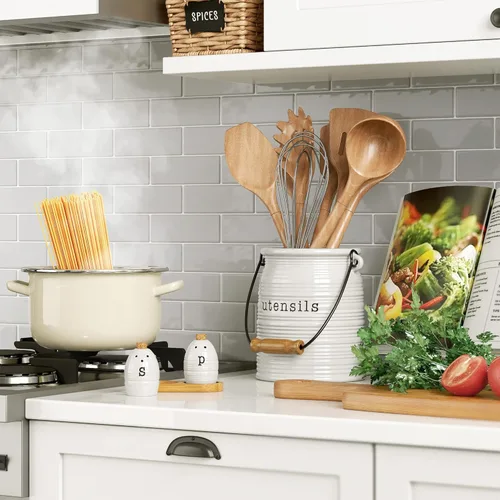 Miniatura 4 de Barnyard Designs Soporte de cerámica para utensilios de cocina de granja para encimera, utensilio decorativo de cocina para encimera, soporte