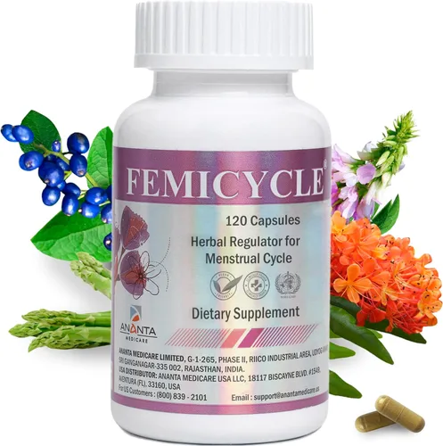 FEMICYCLE Suplemento herbario para mujeres – PMS, apoyo hormonal y ciclo menstrual – Lodh Tree, Ashoka, espárragos, regaliz y cúrcuma – Fórmula de
