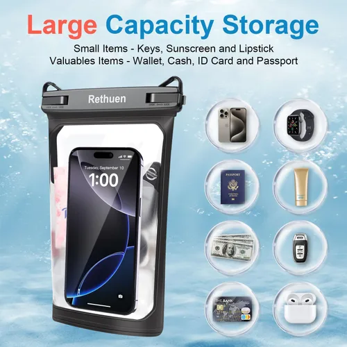 Miniatura 2 de Bolsa flotante grande impermeable para teléfono, paquete de 2 bolsas secas para teléfono celular para iPhone 17, 16, 15, 14, 13 Pro Max, Galaxy S24