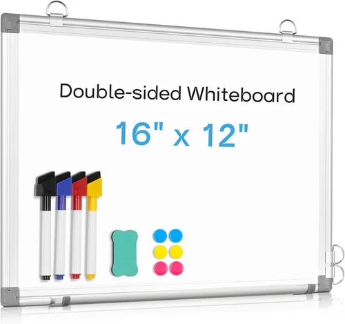 Miniatura 16 de Pizarra blanca grande de borrado en seco para pared, 60 x 40 pulgadas, pizarra magnética de doble cara con bandeja larga para bolígrafos, pizarra