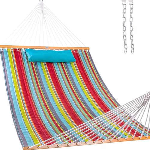 Miniatura 16 de Lazy Daze Hammocks - Hamaca doble de tela acolchada de 12 pies con barras de suspensión y almohada desmontable, capacidad de carga de 450 libras