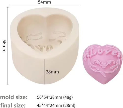 Miniatura 4 de Paquete de 4 moldes de silicona en forma de corazón de resina con flores de rosa para vela, pastel, jabón, caramelo - Forma redonda XQ-Heart-4-Pack