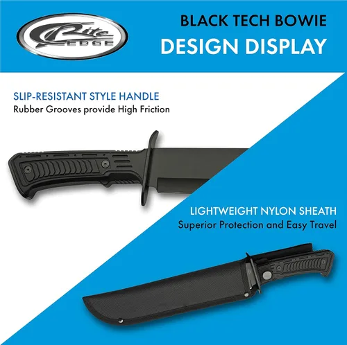 Miniatura 4 de SZCO SUPPLIES Cuchillo de hoja Bowie Black Tech de supervivencia al aire libre de 15" Negro