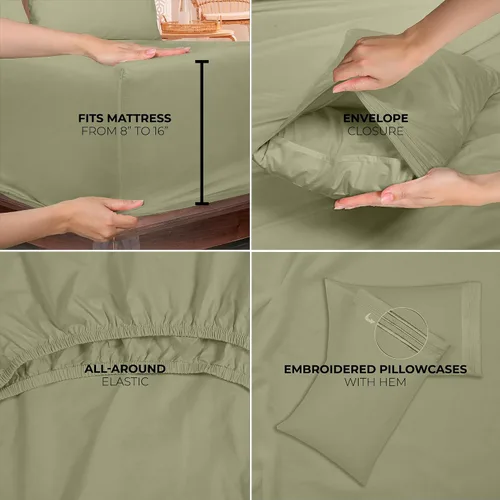 Miniatura 7 de ROYALE LINENS Juego de sábanas King de 4 piezas, microfibra suave cepillada de 1800 hilos, 1 sábana bajera y 1 sábana encimera, 2 fundas de Verde