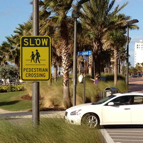 Miniatura 2 de SmartSign Letrero "Slow - Peatón Crossing" 12 x 18 pulgadas, aluminio reflectante de grado de ingeniero 3M Negro y amarillo