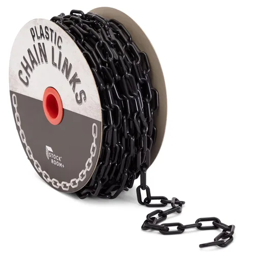 Stockroom Plus Cadena negra para barrera de estacionamiento, eslabones de 100 pies y 1.5 pulgadas, cadena de seguridad de plástico para control de