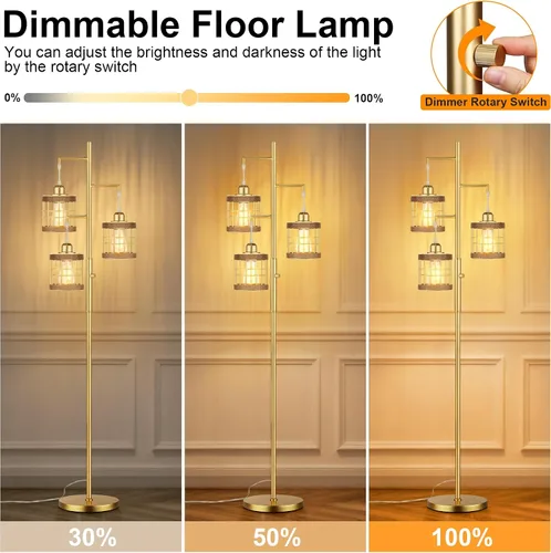 Miniatura 2 de QiMH Lámparas de pie industriales para sala de estar, lámpara de pie de árbol con regulable continuo, lámparas de 68 pulgadas de alto