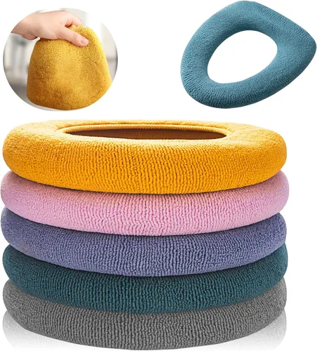 Legigo Paquete de 5 fundas de asiento de inodoro más gruesas, suaves y cálidas, tela de fibra lavable, fácil instalación, cómoda funda de asiento