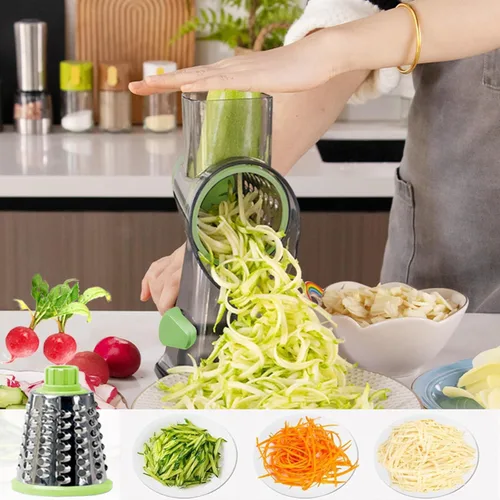 Miniatura 5 de Rallador de queso con mango, rallador de queso giratorio multifuncional, rallador de queso de cocina puede picar fácilmente verduras, papas, Verde