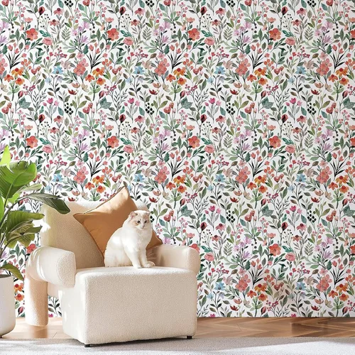 Miniatura 8 de JiffDiff Papel tapiz floral para despegar y pegar, papel de pared de margaritas rosas, flores de verano, habitación de guardería, papel de contacto
