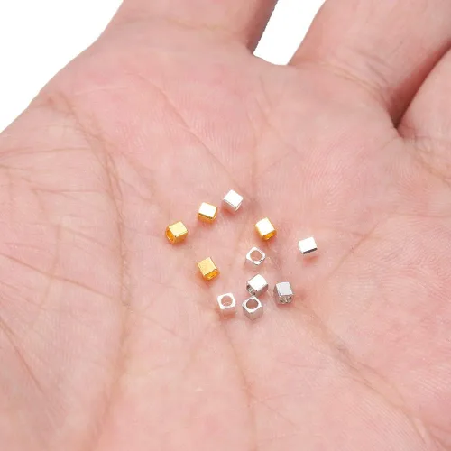 Miniatura 3 de 100 cuentas espaciadoras de cubo de 0.079 pulgadas para hacer joyas, cuentas espaciadoras de latón sueltas, cuentas espaciadoras cuadradas
