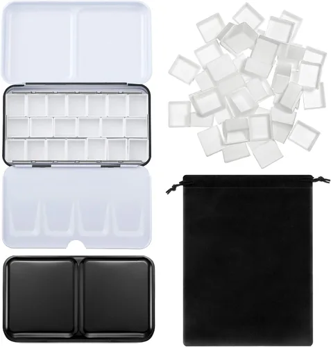 Zonon Juego de 51 paletas de pintura de acuarela y medias sartenes, caja de lata de acuarela, caja de pintura de paleta de metal con tapa vacía con