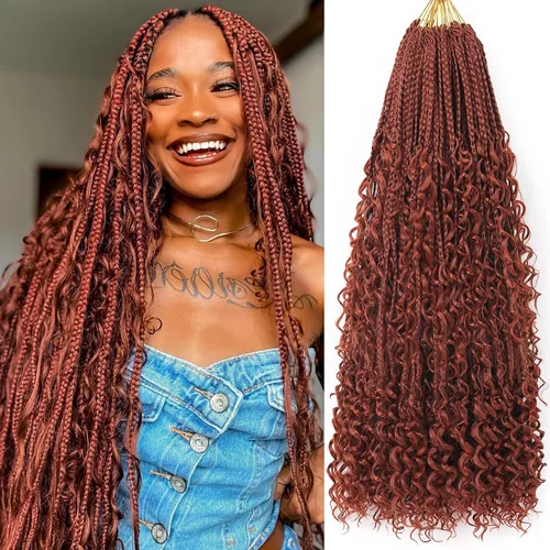 Miniatura 31 de Unionbeauty - 8 paquetes de trenzas bohemias de diosa en caja, de ganchillo de pelo para mujer negra, 8 pulgadas de trenzas de caja bob bohemias