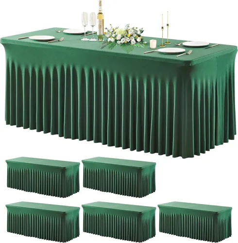 Miniatura 14 de Wish Care Paquete de 2 manteles de elastano elástico azul bebé para mesas rectangulares de 4 pies, manteles ajustables sin arrugas de 4 pies