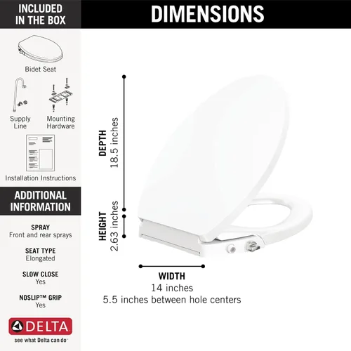 Miniatura 7 de Delta 833004 Asiento de bidé alargado de cierre suave con varilla de autolimpieza de control manual - Blanco