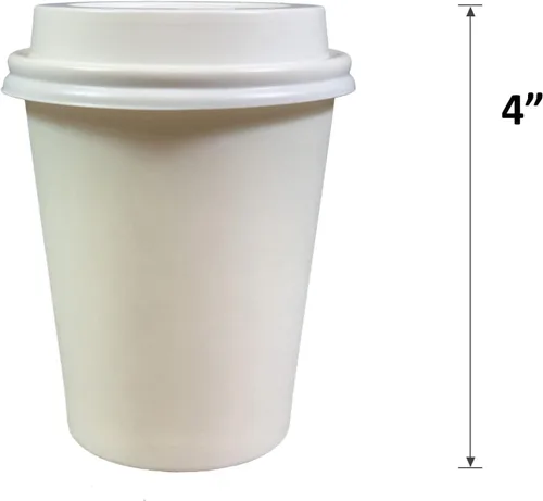Miniatura 3 de Vasos desechables de papel blanco con tapas blancas, tazas de café con tapas, 400 juegos (8 onzas)