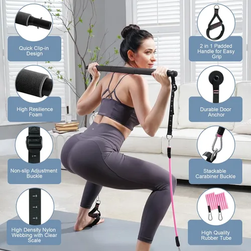 Miniatura 3 de Kit de Barra de Pilates Kisnbld con Bandas de Resistencia, Barra de Pilates Multifuncional con 3 Bandas de Resistencia para Ejercicios, Equipo