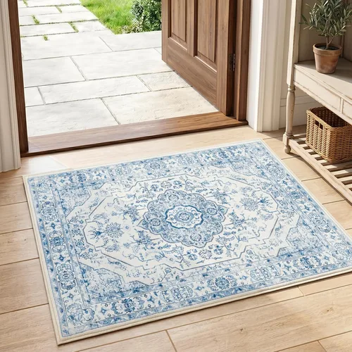 Miniatura 11 de jinchan Alfombra de área pequeña lavable floral vintage, alfombra de entrada simétrica de medio círculo de 2 x 3, alfombra de entrada suave de pelo