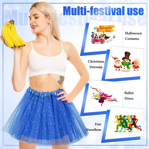 Miniatura 5 de Foaincore 9 piezas de falda tutú para mujer, 4 capas de tul con estrellas, lentejuelas, vestido de ballet para niñas, falda de lentejuelas