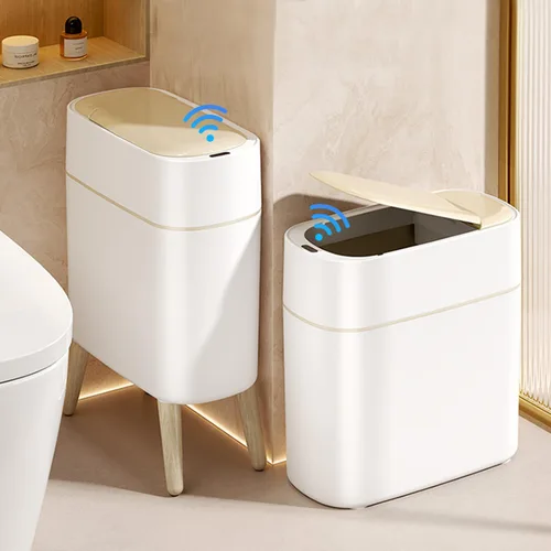 LALASTAR Basurero de baño pequeño automático, sin contacto, con tapa, sensor de movimiento para dormitorio, cocina, oficina, 2.5 galones, color