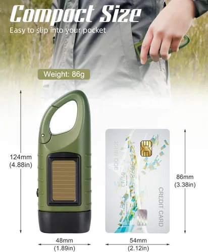 Miniatura 3 de SEANCHEER Linternas solares de manivela, linterna LED compacta recargable de emergencia, linterna de supervivencia de mano, linterna de dinamo