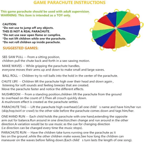 Miniatura 4 de Sonyabecca Juego de paracaídas para niños de 8 pies, 10 pies, 12 pies, 16 pies, 20 pies para 8 a 12 años, juego de fiesta para niños