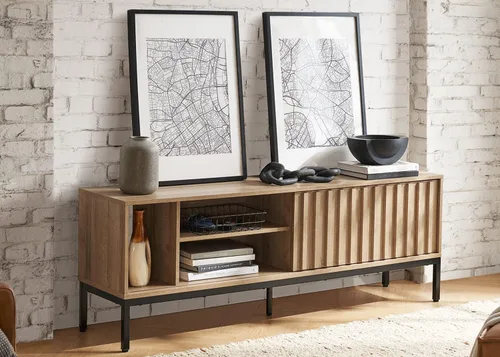 Miniatura 15 de mopio Brooklyn Soporte de TV Moderno de Mediados de Siglo, para TVs de hasta 50" / 59" Panel de Forma de Onda, Perfil Curvo Elegante con Estante