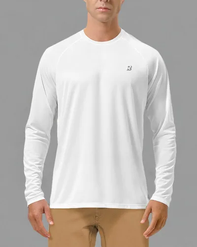 Miniatura 6 de Roadbox Camisas de Protección Solar UV UPF 50+ para Hombres Manga Larga SPF Rash Guard para Pesca Senderismo Natación Correr 1 Paquete - Blanco