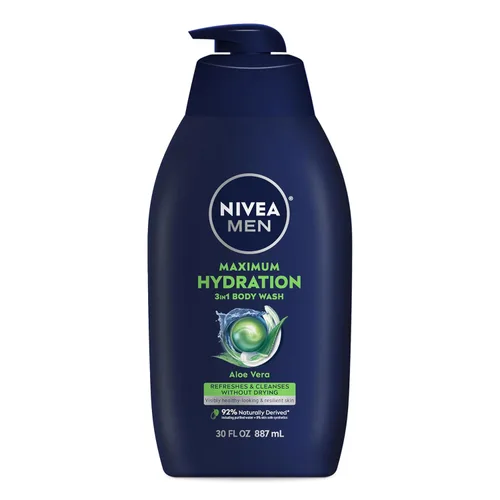 Nivea Men Gel de baño de máxima hidratación para piel seca, enriquecido con aloe vera, gel de baño hidratante 3 en 1, cara y cabello, sin parabenos,