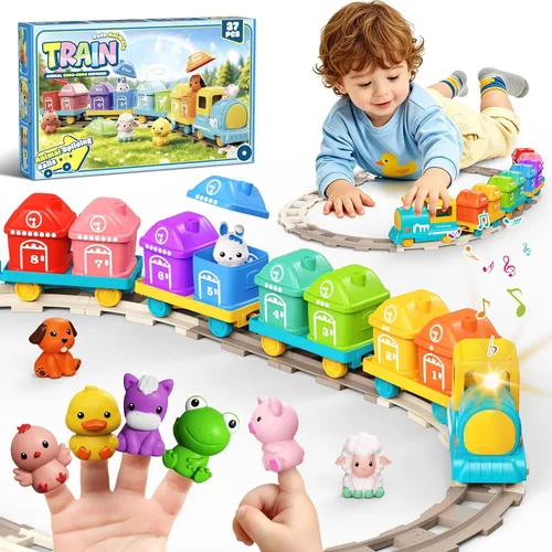 Miniatura 8 de Juego de tren para niños pequeños de 2 a 4 años, juguetes para niños de 1, 2 y 3 años, juego de tren eléctrico Montessori para aprender a combinar