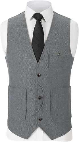 Miniatura 2 de Chalecos casuales para hombre, chalecos de tweed, chaleco vintage retro de espiga