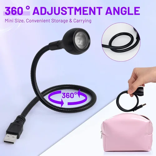 Miniatura 3 de AORAEM Lámpara LED para Uñas 3W LED Uñas Secador Portátil de Manicura Luz de Curado de Esmalte en Gel con Cuello de Cisne Negro Luz UV para Uñas