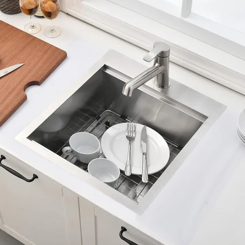 Miniatura 3 de VAPSINT Fregadero de cocina de 21 x 20 pulgadas, fregadero de cocina y bar de 21 pulgadas de montaje superior de acero inoxidable de calibre 16