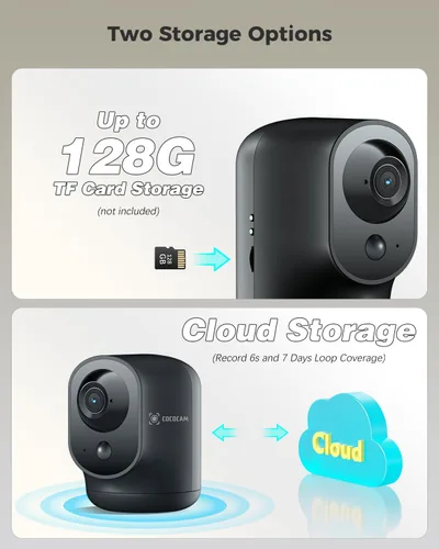 Miniatura 8 de COCOCAM Cámara de seguridad interior con vista panorámica/inclinación 2K con batería de 5200mAh, cámara WiFi, inalámbrica para monitor de Negro