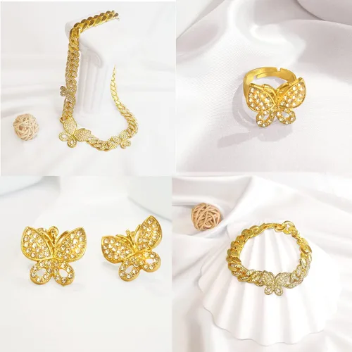 Miniatura 4 de SYHOL Collares de mariposa para mujer, collar de cadena cubana, pulsera con colgante de mariposa grande, collar de eslabones cubanos con diamantes