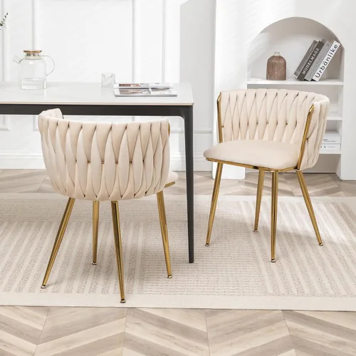 Juego de 2 sillas de comedor de terciopelo Kiztir, sillas tapizadas de comedor con patas de metal dorado, lujosas sillas de comedor acolchadas para