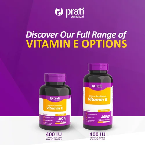 Miniatura 7 de Prati Donaduzzi Vitamina E 100 cápsulas blandas 400 UI (180 mg dl-alfa) - Suplemento para apoyar contra los radicales libres - Fórmula de bienestar