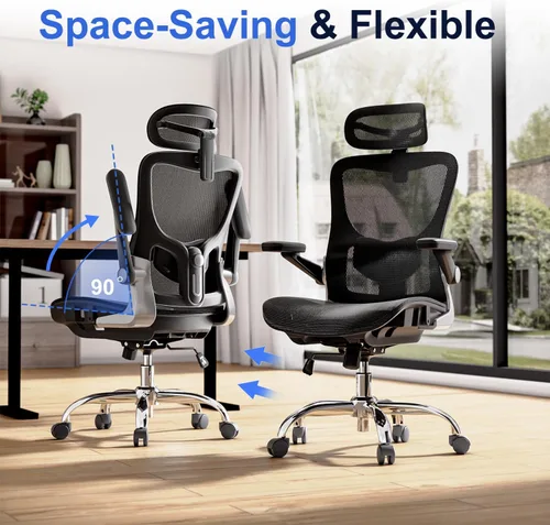Miniatura 21 de marrap Silla de oficina ergonómica, cojín de asiento de malla con reposabrazos 3D y reposacabezas 3D, soporte lumbar ajustable con función
