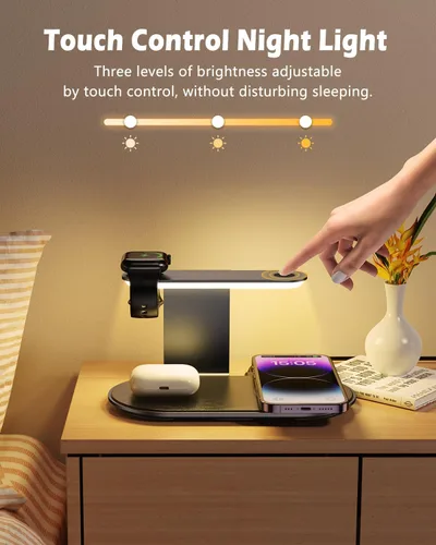 Miniatura 4 de KeeKit Cargador inalámbrico, estación de carga inalámbrica 4 en 1 con luz nocturna de atenuación, base de carga rápida para iPhone, iWatch, AirPods