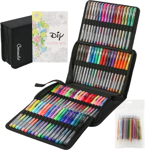Bolígrafos de gel para colorear para adultos, 88 colores, bolígrafos de gel con purpurina para artistas, 40% más de tinta con 88 recambios a juego,