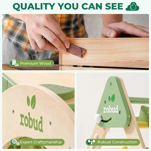 Miniatura 7 de ROBUD Juego de Triángulo Pikler 7 en 1, juguetes plegables de escalada de madera para niños pequeños, juego de escalada plegable Montessori con red