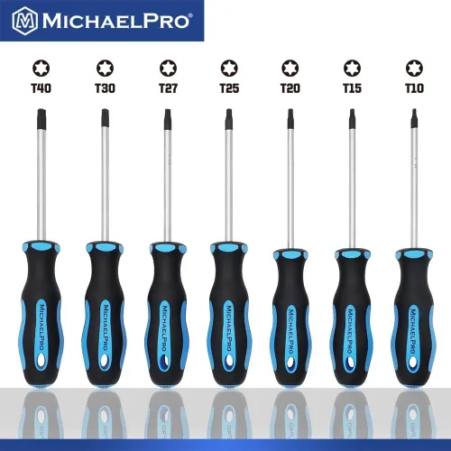 Miniatura 2 de MichaelPro Juego de destornilladores Torx de 7 piezas con mango ergonómico de doble material T10, T15, T20, T25, T27, T30, T40, puntas magnéticas