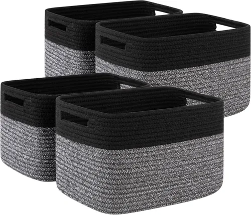 Miniatura 17 de Paquete de 4 cestas de almacenamiento para organizar, cestas tejidas para estantes, perfectas para juguetes, libros, toallas y ropa, cestas